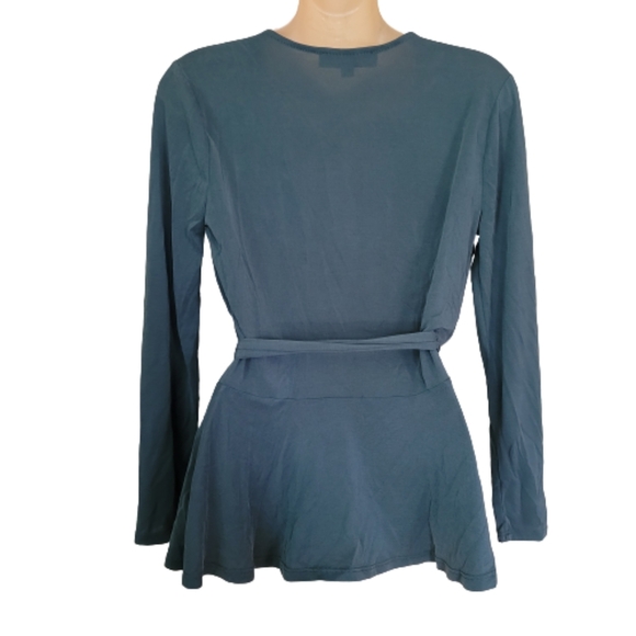 LOFT Greenish Blue Wrap Front Long Sleeve With Adjustable Tie Size Women's XS - Picture 2 of 8